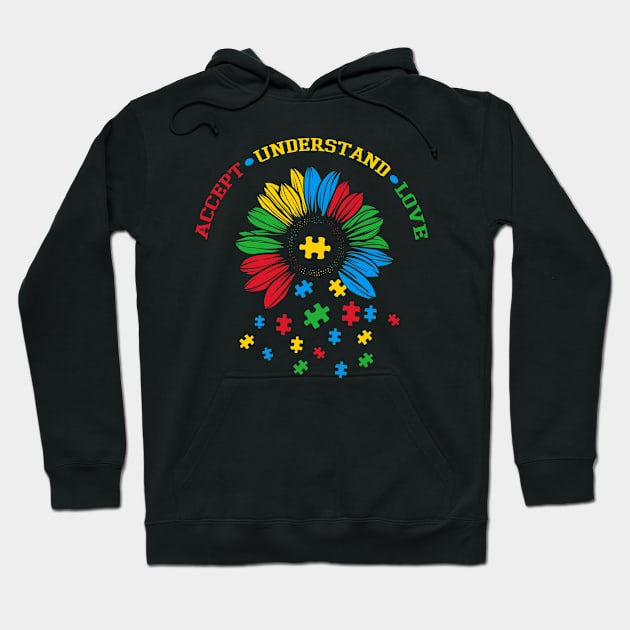 Accept Understand Love ASD Rainbow Flower Autism Awareness Hoodie by LittleBoxOfLyrics